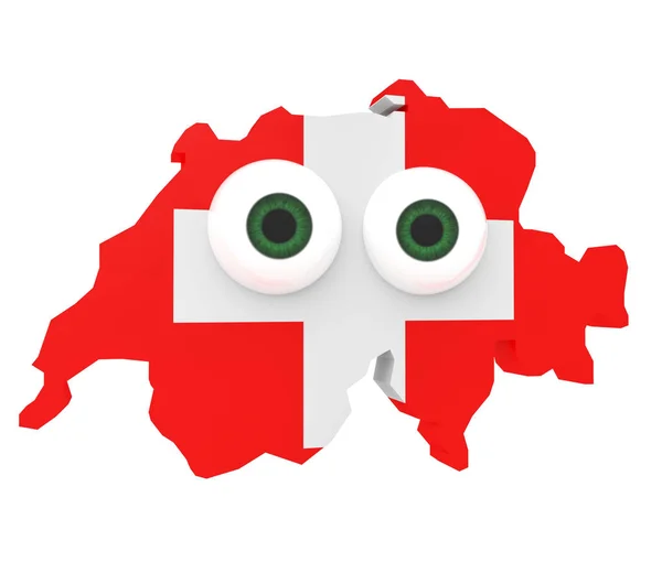 Desenhos animados Mapa da bandeira suíça Suíça com olhos grandes, ilustração 3d — Fotografia de Stock
