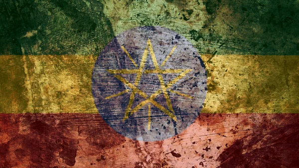 Very Grungy Ethiopian Flag, Ethiopia Grunge Background Texture — Stock Photo, Image