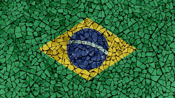 Mosaik kakel målning av Brasilien flagga — Stockfoto