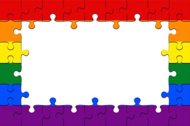 Eşcinsel gurur bayrağı parçalı bulmaca parçaları ile kopya alanı, 3d resim çerçeve