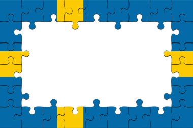 İsveç bayrağı parçalı bulmaca parçaları ile kopya alanı, 3d resim çerçeve