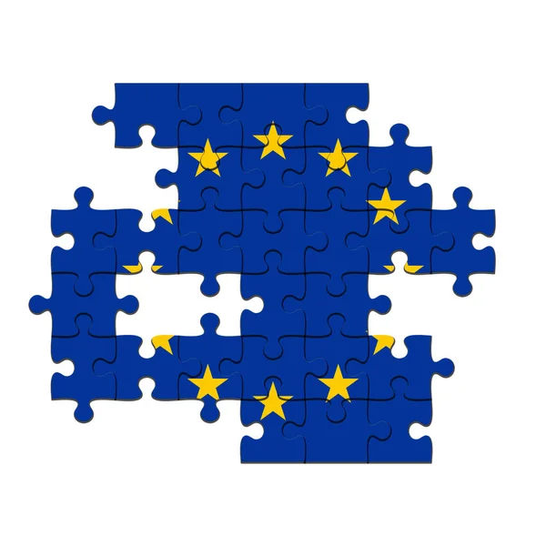 Nekompletní Eu vlajka s chybějící kousky skládačky, 3d obrázek — Stock fotografie