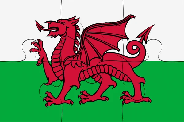 Rompecabezas de la bandera de Gales, ilustración 3d — Foto de Stock