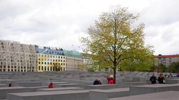 En el monumento a los judíos asesinados de Europa en Berlín, Alemania — Vídeo de stock