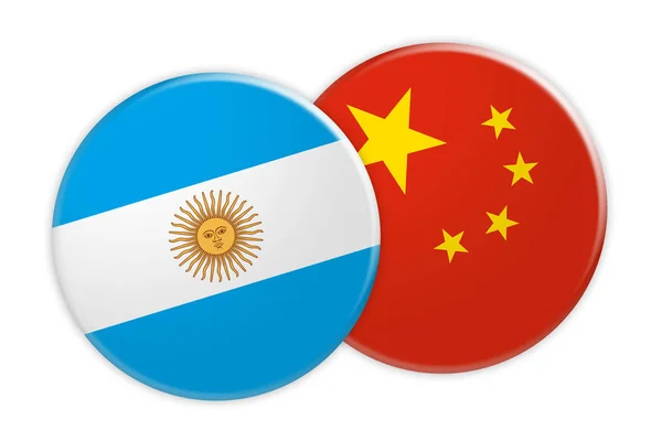 Argentína jelző gomb a Kína zászló gomb, fehér háttér, 3D-s illusztráció — Stock Fotó