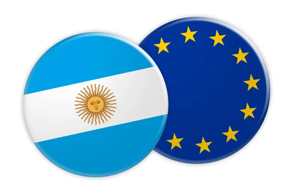 Botão da bandeira de Argentina no botão da bandeira de UE, ilustração 3d no fundo branco — Fotografia de Stock