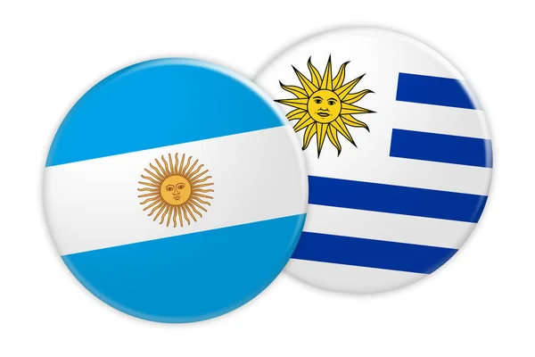 Botón de la bandera de Argentina en el botón de la bandera de Uruguay, ilustración 3d sobre fondo blanco —  Fotos de Stock