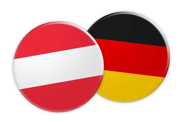 Austria przycisk na Niemcy Flaga przycisk flagi, 3d ilustracja na białym tle — Zdjęcie stockowe