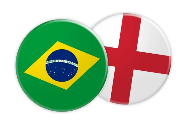 Botão de bandeira do Brasil na Inglaterra Botão de bandeira, ilustração 3d sobre fundo branco — Fotografia de Stock