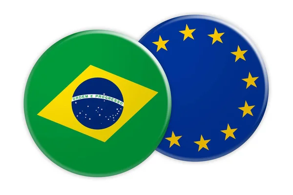 Brazylia Flaga przycisk na UE Flaga przycisk, 3d ilustracja na białym tle — Zdjęcie stockowe