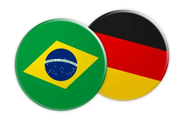 Botão de bandeira do Brasil na Alemanha Botão de bandeira, ilustração 3d sobre fundo branco — Fotografia de Stock