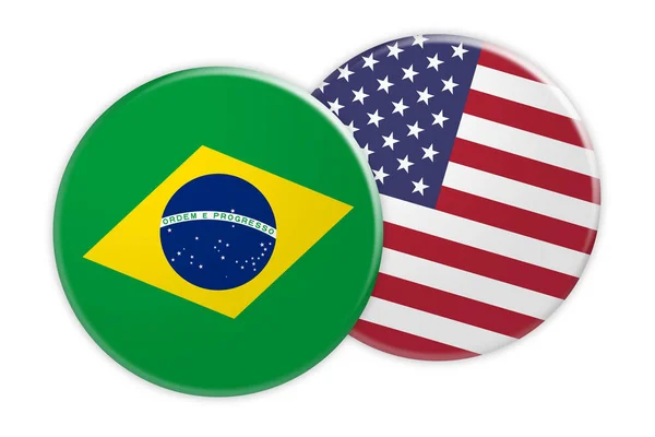 Brasilien flagga knappen på Usa flagga knappen, 3d illustration på vit bakgrund — Stockfoto