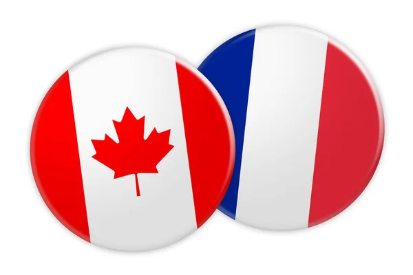 Canada vlag knop op Frankrijk knop markeren, 3d illustratie op witte achtergrond — Stockfoto