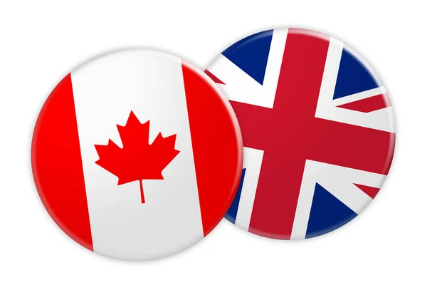 Canada knop op Britse vlag knop markeren, 3d illustratie op witte achtergrond — Stockfoto