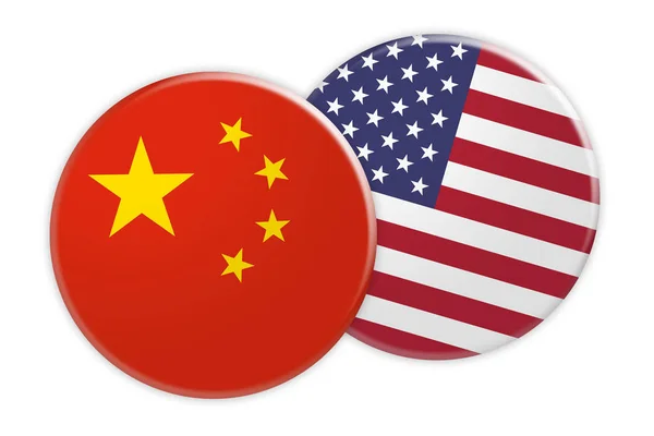 Tombol Bendera China Pada Tombol Bendera Amerika Serikat, ilustrasi 3d pada latar belakang putih — Stok Foto