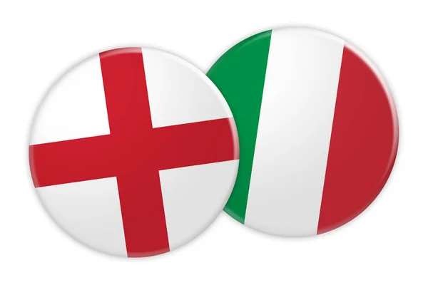 Botão de bandeira da Inglaterra na Itália Botão de bandeira, ilustração 3D sobre fundo branco — Fotografia de Stock