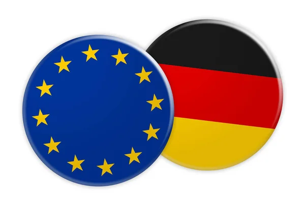 EU flagga knappen på Tyskland flagga knappen, 3d illustration på vit bakgrund — Stockfoto