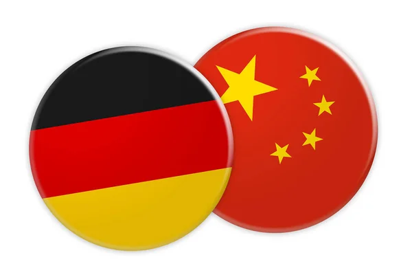 Tombol Bendera Jerman Pada Tombol Bendera Cina, ilustrasi 3d pada latar belakang putih — Stok Foto