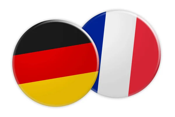 Německo vlajky na Francii vlajka tlačítko, 3d ilustrace na bílém pozadí — Stock fotografie