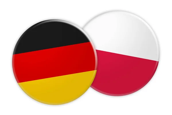 Niemcy Flaga przycisk na Polska flaga przycisk, 3d ilustracja na białym tle — Zdjęcie stockowe