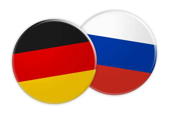 Niemcy Flaga przycisk na Rosji przycisk flagi, 3d ilustracja na białym tle — Zdjęcie stockowe