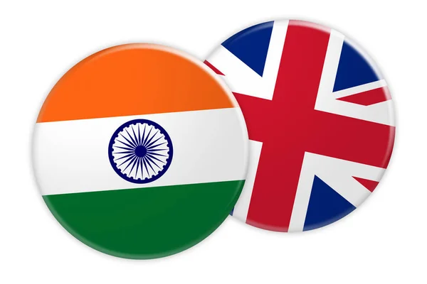 Indien flagga knappen på Uk flagg-knappen, 3d illustration på vit bakgrund — Stockfoto