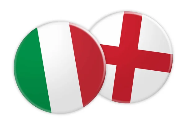 Italia Bandiera Button On England Bandiera Button, 3d illustrazione su sfondo bianco — Foto Stock