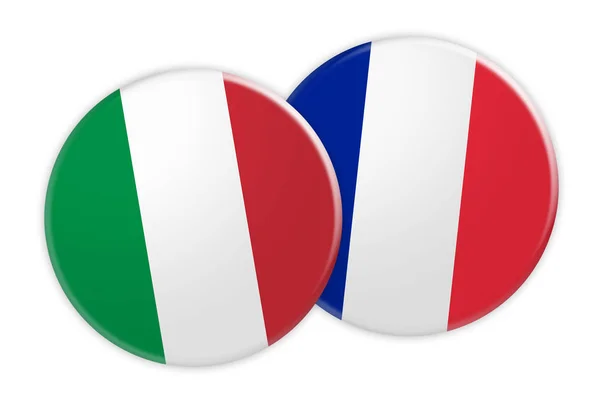 Italien flagga knappen på Frankrike flagga knappen, 3d illustration på vit bakgrund — Stockfoto