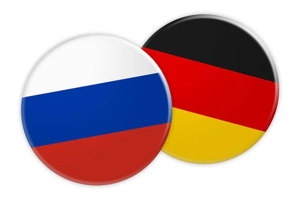 Federacja Rosyjska Flaga na Niemcy Flaga przycisk, 3d ilustracja na białym tle — Zdjęcie stockowe