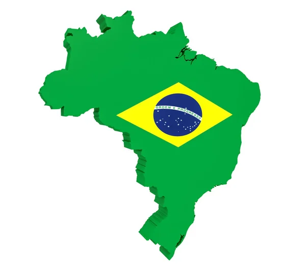 3d Illustration of Brazil Map With Brazilian Flag On White Background — Stock Photo, Image