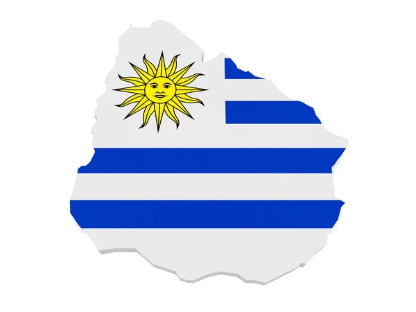 Ilustração 3d do mapa de Uruguai com bandeira uruguaia no fundo branco — Fotografia de Stock