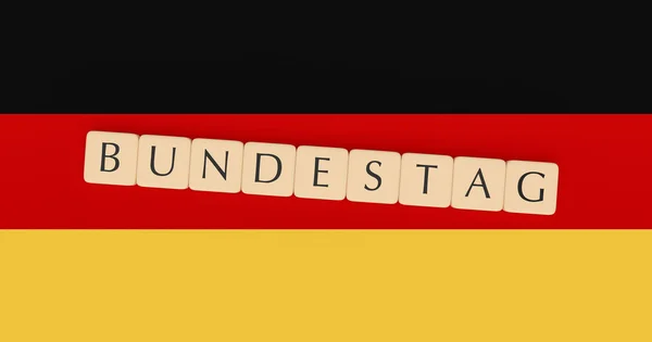 Letter Tiles Bundestag On German Flag, 3d illustration