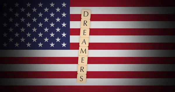 Mektup fayans Dreamers üzerinde ABD bayrağı, 3d çizim — Stok fotoğraf
