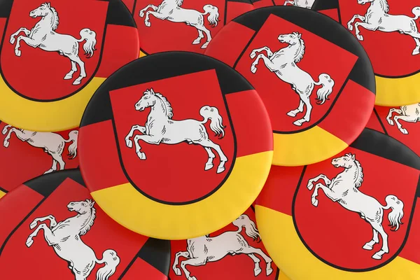 Куча кнопок с флагом Нижней Саксонии, 3d иллюстрация — стоковое фото
