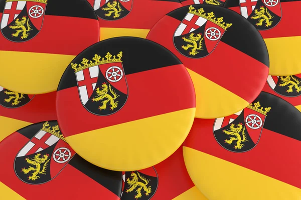 Högen av Rhineland-Palatinate flagga knappar, 3d illustration — Stockfoto