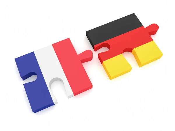 Tyska flaggan och franska flaggan pussel bitar, 3d illustration på vit bakgrund — Stockfoto