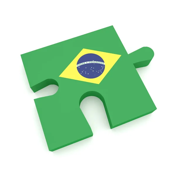 Puzzle pezzo con la bandiera del Brasile, illustrazione 3d — Foto Stock