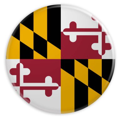 Bize durumu düğmesinin: Maryland bayrağı rozeti beyaz arka plan üzerinde 3d çizim