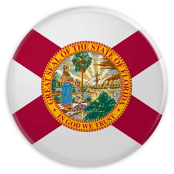 Εμάς κουμπί κατάστασης: Φλόριντα σημαία σήμα 3d απεικόνιση σε λευκό φόντο — Φωτογραφία Αρχείου