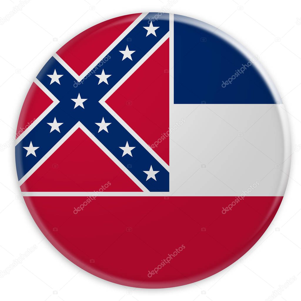 US State Button: Mississippi Flag Badge 3d illustration on white background