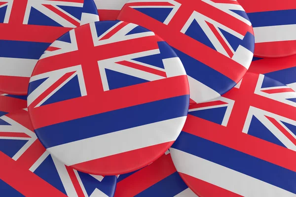 Ons staat knoppen: Stapel van Hawaii vlag Badges 3d illustratie — Stockfoto