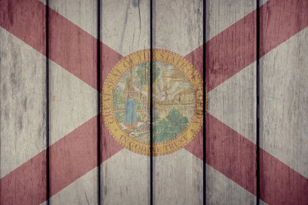 Cerca de madera de la bandera de la Florida del estado de Estados Unidos — Foto de Stock