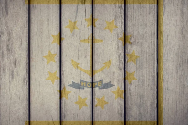 Μας κράτος σημαίας Ρόουντ Άιλαντ ξύλινο φράχτη — Φωτογραφία Αρχείου
