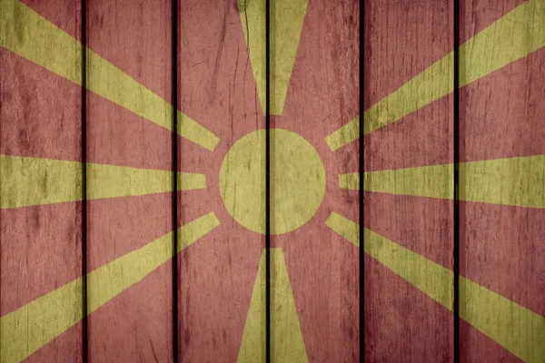 Makedonya bayrak ahşap çit — Stok fotoğraf