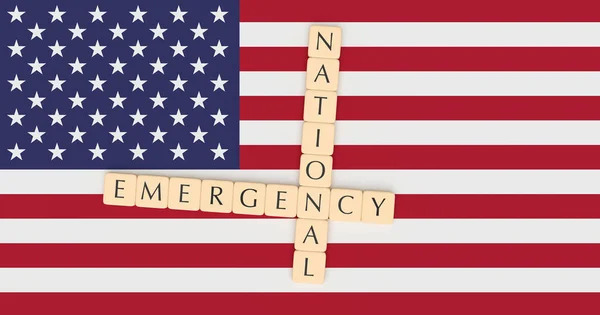 Letter Tiles National Emergency On US Flag, 3d illustration — Stock Photo, Image