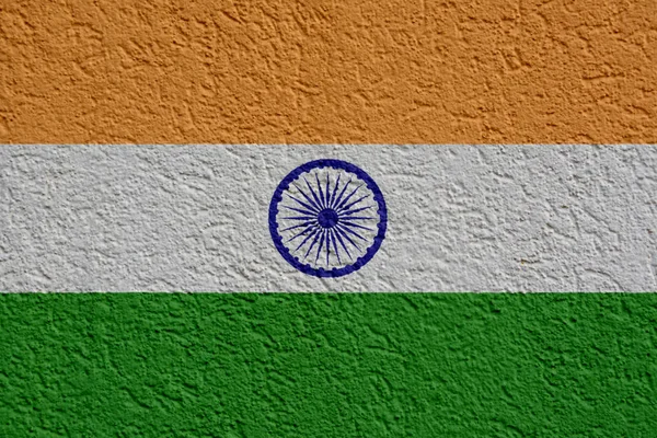 Indien politik eller affärsidé: Indiska flaggan vägg med gips, textur — Stockfoto