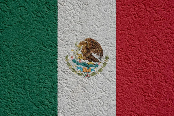 Μεξικό πολιτική ή επιχειρηματική ιδέα: Μεξικανικής σημαία τοίχου με γύψο, υφή — Φωτογραφία Αρχείου