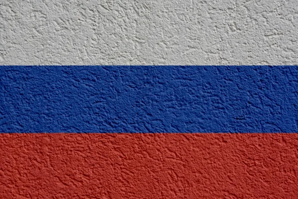 Russia Politics Or Business Concept: Russian Flag Wall With Plaster, Texture — Stock Photo, Image