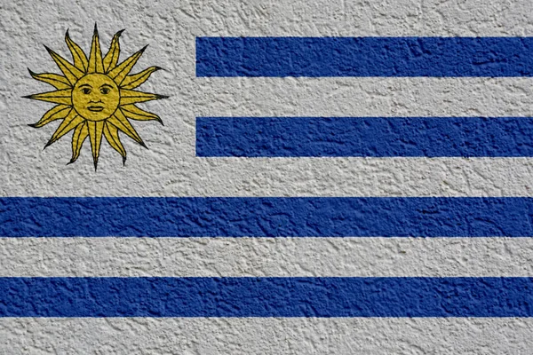 Política ou conceito do negócio de Uruguai: Parede da bandeira de Uruguai com gesso, textura — Fotografia de Stock