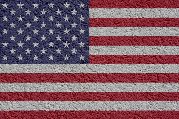 USA Politics Or Business Concept: US Flag Wall With Plaster, Texture